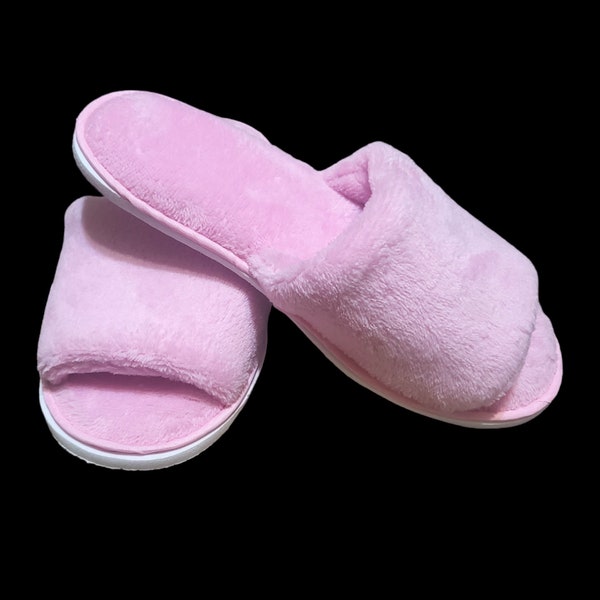 Spa Party, Slumber Party, Kids  and Adult Slippers, DIY, Blank Open toe Plush Slippers, Bridesmaid, Party Slippers