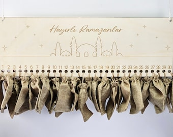 RAMADAN Calendar for CHILDREN REUSABLE for filling Gift Eid Sugar Festival Bayram Ramazan Decoration Kareem Mubarak Wood Desired name