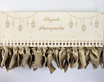 RAMADAN Kalender für KINDER WIEDERVERWENDBAR zum Befüllen Geschenk Eid Zuckerfest Bayram Ramazan Decoration Kareem Mubarak Holz Wunschname