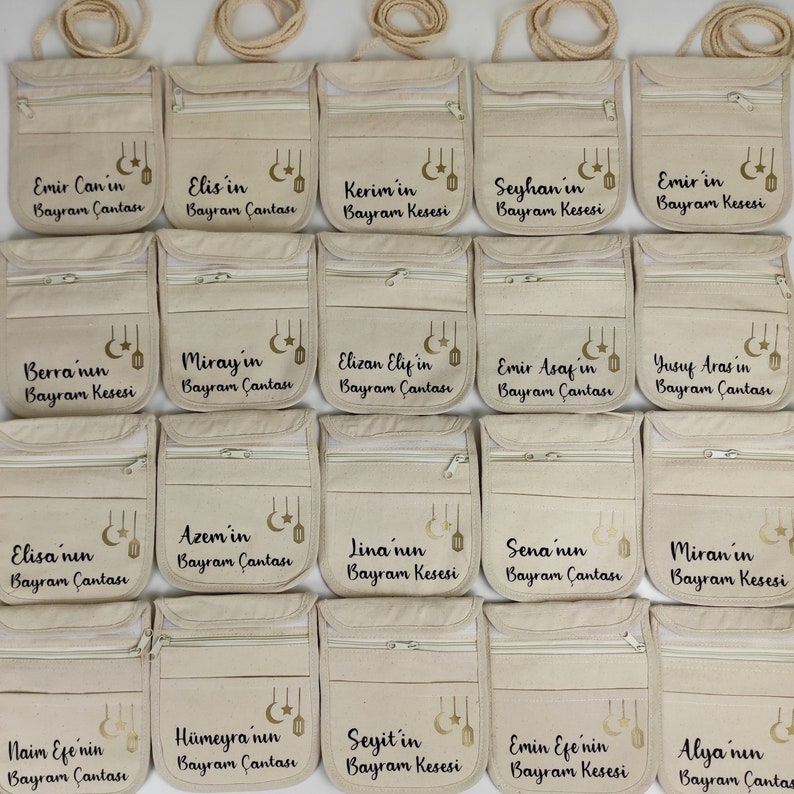 RAMADAN Tasche BAYRAM Kesesi Cantasi EID befüllen für Kinder muslimisch Personalisiert Harclik Zuckerfest Geschenk Hediye Brusttasche Name Ramadan Tasche für Kinder Ramazan Cantasi Islam Bayram Kesesi Bayram Cantasi