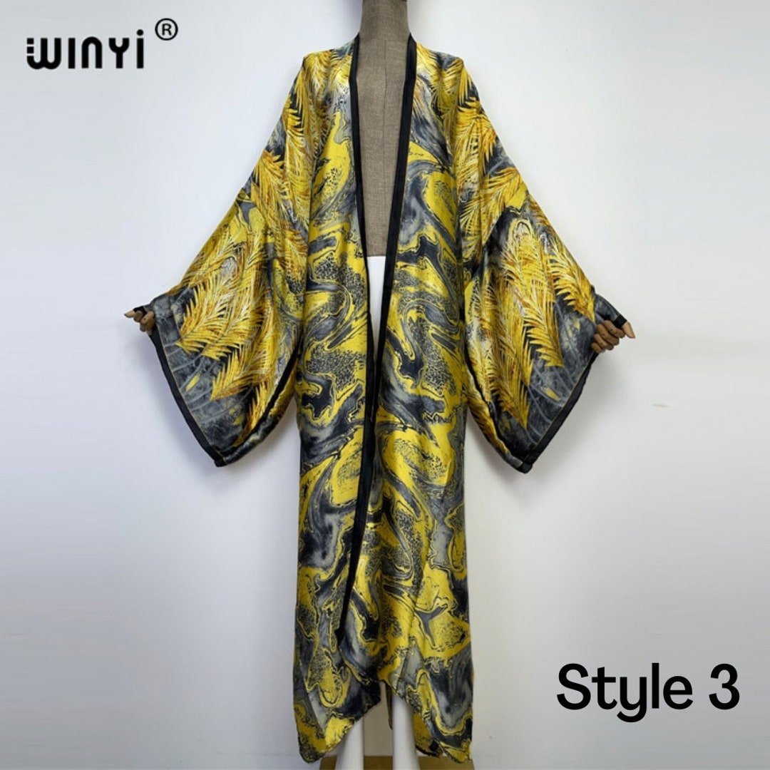 Winyi Leopard Printed Kimono african Animal Kimono Full Length Batwing