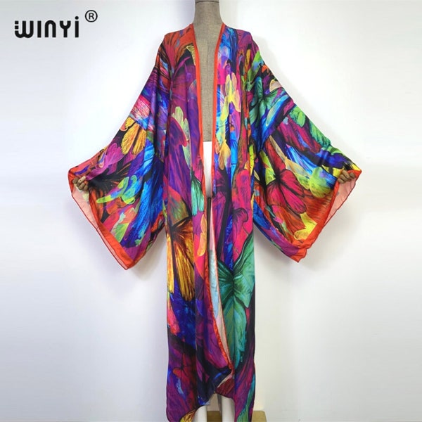Winyi Butterfly print kimono Kimono * elegant  animal print cardigan *  Boho cocktail party long Robe kaftan * Gift for her beach cover up