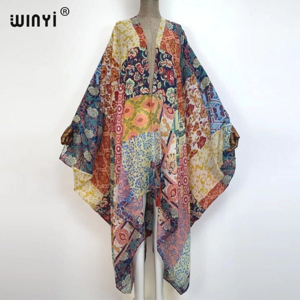 bohemian short kimono * batwing loose cardigan * floral print outdoor robe * Swimsuit beach cover up * Beachwear duster * gift for her