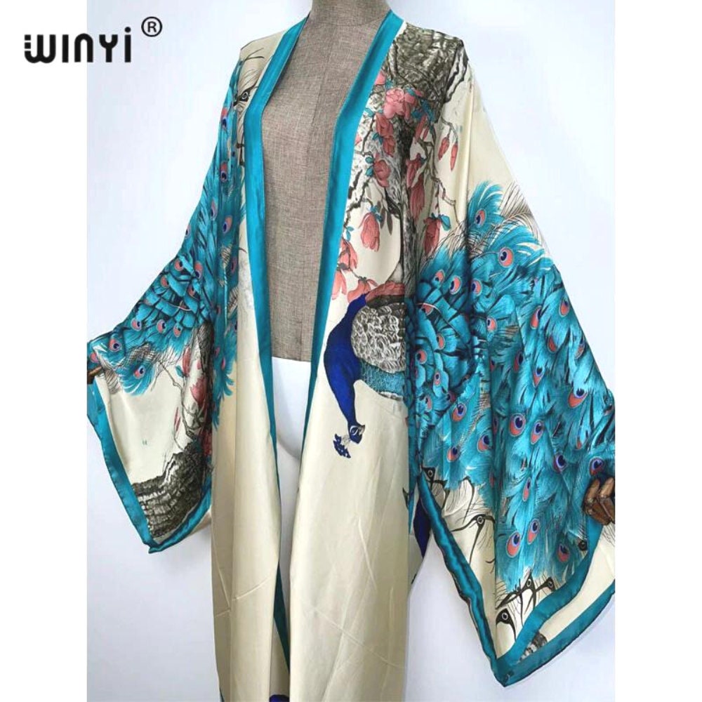 Winyi Peacock Kimono Blue Bird Print Kimono Robe Art Print - Etsy