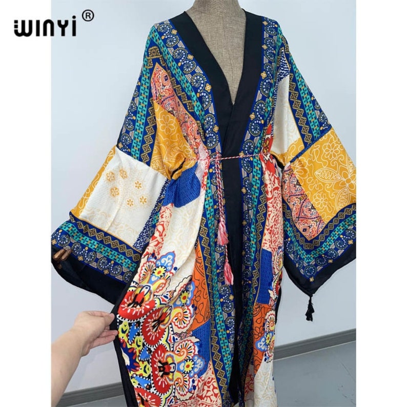 Winyi Bohemian Ethnic Print Kimono Tribe Floral Print - Etsy