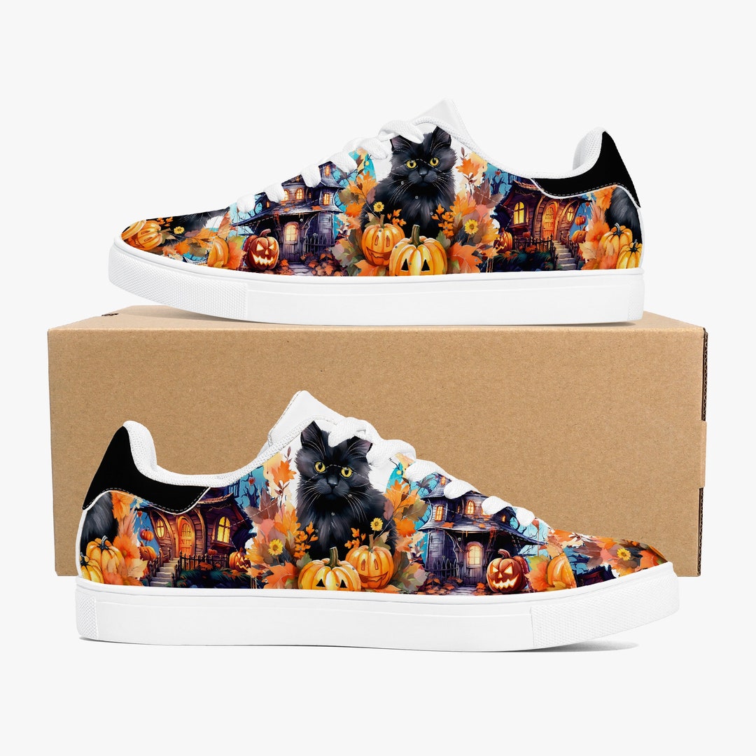 Spooky Halloween Cat Sneakers Black Cat Women's Shoes Etsy