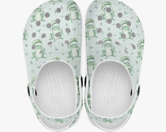 Watercolor Frog Kids Clogs, Frog Slippers for Girls, Frog Theme Mules, Cute Animal Slippers, Frog Lover Gift