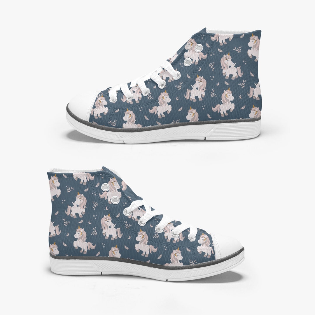 Print Unicorn Shoes High Tops Kids Shoes Blue Sneakers With Etsy