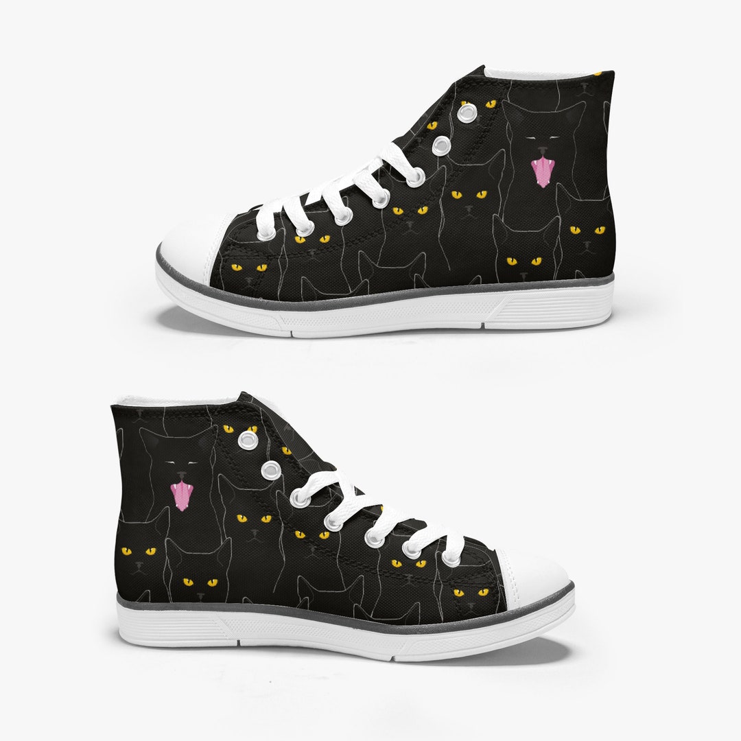 Black Cat Shoes Cat Kids Sneakers Cat Shoes High Top Cat Etsy