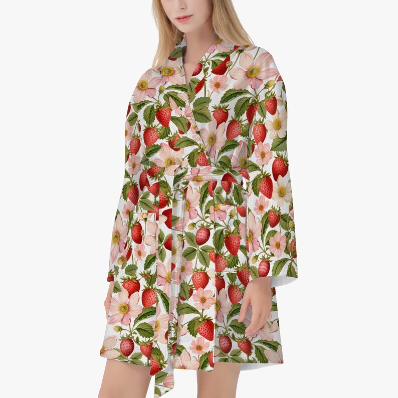 Unisex Adult Strawberry Bathrobe Strawberry Pattern Flannel Etsy