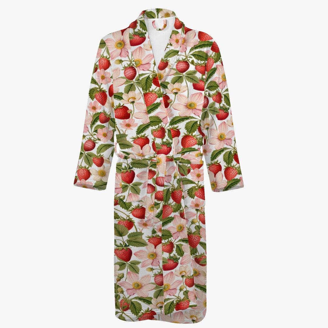Unisex Adult Strawberry Bathrobe Strawberry Pattern Flannel Etsy