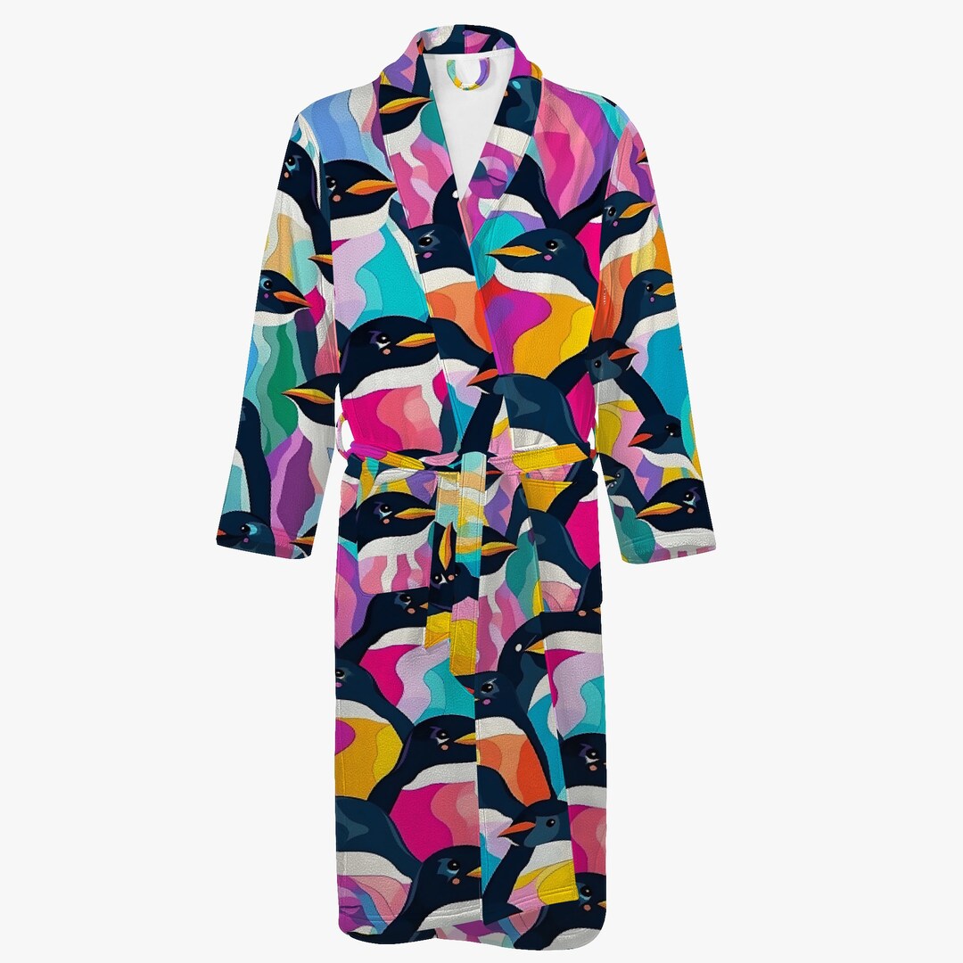 Unusual Abstract Penguin Unisex Bathrobe Retro Style Colorful Etsy