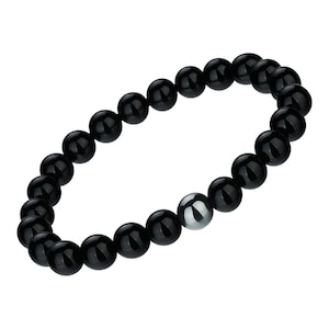 ONYX bracelet, beaded bracelet 8 mm beads, ONYX and hematite in dark gray