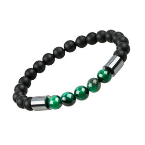 Bracelet green tiger eye and hematite 8mm beaded bracelet in 3 sizes - made in DE