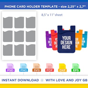 Phone Card Holder Template, Png, Svg, Dxf, Eps, Label, Wrapper, Canva, Cricut, Silhouette, Sublimation, Cut file, Printable, Digital, Gift