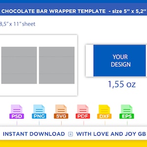Chocolate Bar Template, Svg, Png, Dxf, Eps, Label, Wrapper, Canva, Silhouette, Cricut, Cut file, Sublimation, Printable, Digital, Gift, Diy