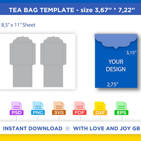 Tea Bag Envelope Template, Png, Svg, Dxf, Eps, Canva, Label, Wrapper, Cut File, Cricut, Silhouette, Sublimation, Printable, Digital, Gift