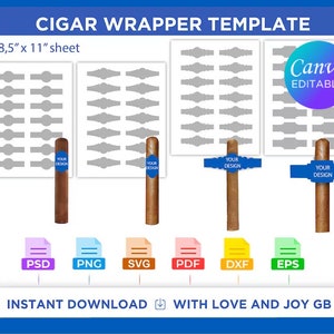 Bundle Cigar Label Template, Png, Svg, Psd, Pdf, Dxf, Eps, Diy, Gift, Wrapper, Canva, Cricut, Cut File,  Sublimation, Printable, Download