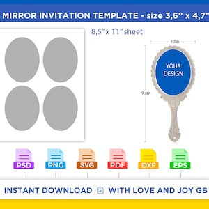 Mirror Invitation Template, Svg, Png, Dxf, Eps, Canva, Label, Wrapper, Cut File, Cricut, Silhouette, Sublimation, Printable, Digital, Gift