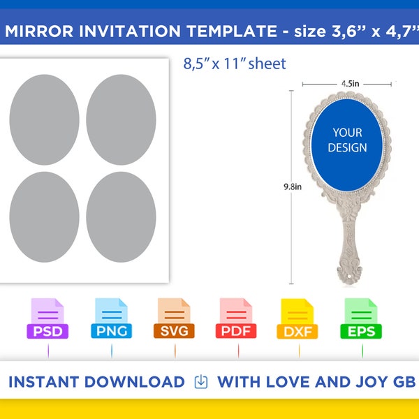 Mirror Invitation Template, Svg, Png, Dxf, Eps, Canva, Label, Wrapper, Cut File, Cricut, Silhouette, Sublimation, Printable, Digital, Gift