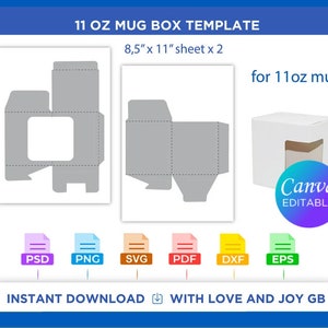 Mug Box Template, Png, Svg, Dxf, Eps, Pdf, Label, Wrapper, Canva, Cricut, Silhouette, Cut File, Sublimation, Printable, Digital, Diy, Gift