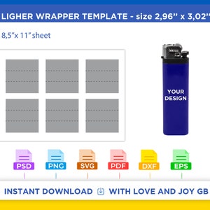 Lighter Template, Png, Dxf, Eps, Svg, Label, Wrapper, Canva, Cricut, Silhouette, Cut File, Sublimation, Printable, Digital, Diy, Gift
