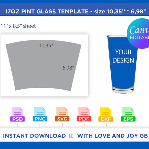 Pint Glass Template, Png, Svg, Dxf, Eps, Label, Wrapper, Canva, Cricut, Silhouette, Sublimation, Cut File, Printable, Digital, Diy, Gift