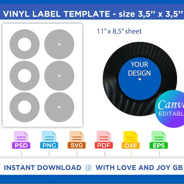 Vinyl record Template, Svg, Png, Dxf, Eps, Label, Wrapper, Canva, Cricut, Silhouette, Cut File, Sublimation, Printable, Digital, Gift, Diy