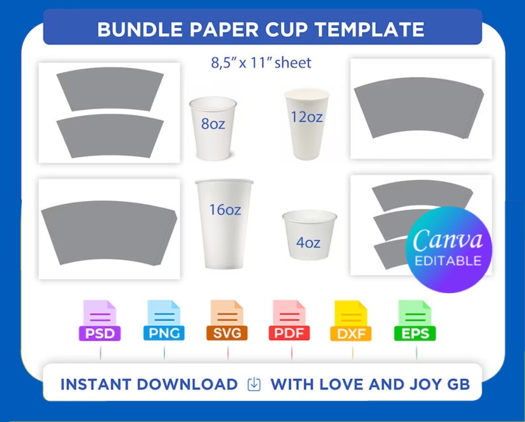 Bundle Paper Cup Template, Svg, Png, Dxf, Eps, Label, Wrapper, Canva ...