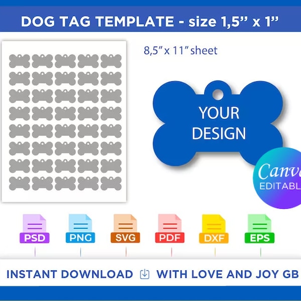 Pet Dog Bone Tag Template, Svg, Png, Dxf, Eps, Label, Wrap, Canva, Cricut, Silhouette, Cut File, Sublimation, Printable, Digital, Diy, Gift