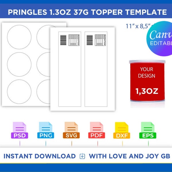 Pringles Topper Template with Nutritional Facts, Png, Svg, Dxf, Eps, Canva, Label, Wrapper, Cut File, Cricut, Silhouette, Sublimation, Print