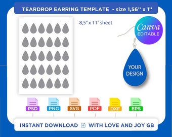 Teardrop Earring Template, Svg, Png, Dxf, Eps, Pdf, Label, Wrapper, Canva, Cricut, Silhouette, Cut File, Sublimation, Printable, Diy, Gift