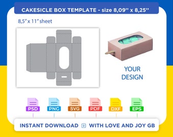 Plantilla de caja de cakesicle, Svg, Png, Dxf, Eps, Pdf, Psd, Wrapper, Etiqueta, Canva, Cricut, Silueta, Sublimación, Imprimible, Digital, Regalo, Diy