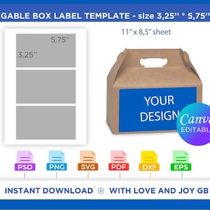 Gable Box Template, Png, Svg, Dxf, Eps, Label, Wrapper, Canva, Cricut, Silhouette, Sublimation, Cut File, Printable, Digital, Diy, Gift