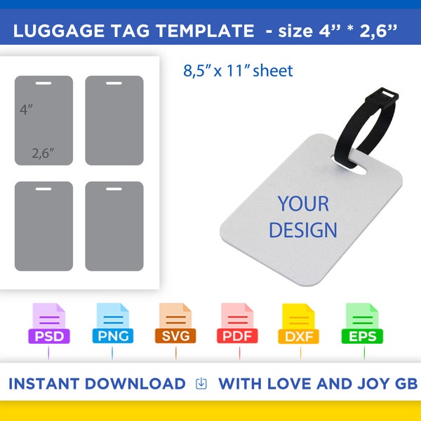 Luggage Tag Template, Png, Svg, Dxf, Eps, Pdf, Diy, Gift, Cut File, Label, Wrapper, Canva, Notion, Cricut, Sublimation, Download, Printable