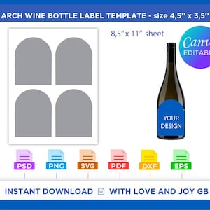 Arch Wine Bottle Template, Png, Svg, Dxf, Eps, Label, Wrap, Canva, Cricut, Silhouette, Cut File, Sublimation, Printable, Digital, Gift, Diy