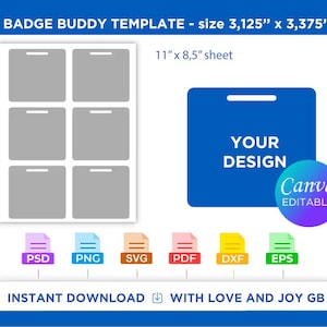 ID Badge Buddy Template, Svg, Png, Dxf, Eps, Pdf, Psd, Ai, Wrapper, Label, Canva, Cricut, Silhouette, Sublimation, Printable, Digital, Gift