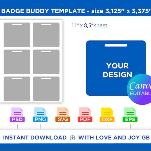 ID Badge Buddy Template, Svg, Png, Dxf, Eps, Pdf, Psd, Ai, Wrapper, Label, Canva, Cricut, Silhouette, Sublimation, Printable, Digital, Gift