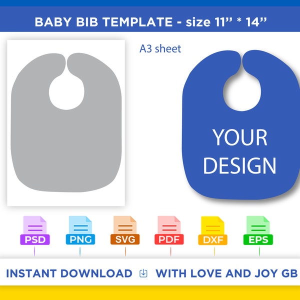 Baby Boy Girl Bib Template, Png, Svg, Dxf, Eps, Pdf, Psd, Diy, Gift, Label, Wrapper, Canva, Notion, Cricut, Cut File, Sublimation, Printable