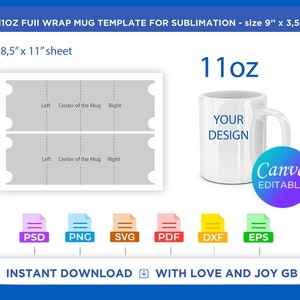 11 oz Mug Template, Png, Dxf, Eps, Pdf, Label, Wrapper, Canva, Cricut, Silhouette, Cut File, Sublimation, Printable, Digital, Diy, Gift