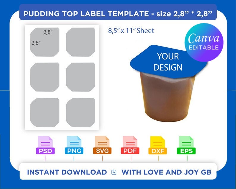 Pudding Top Template, Svg, Png, Dxf, Eps, Canva, Label, Wrapper, Cut ...