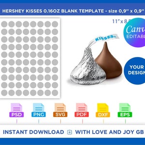 Chocolate Hershey Kisses Blank Template, Png, Svg, Dxf, Eps, Psd, Pdf, Diy, Cut File, Label, Wrapper, Canva, Notion, Cricut, Sublimation