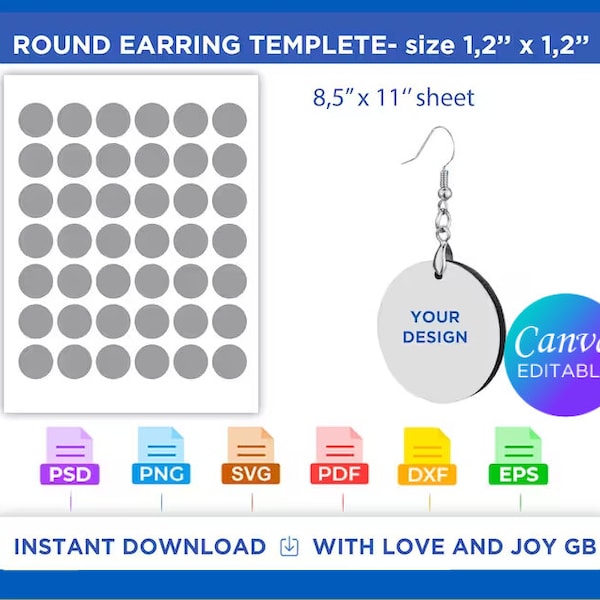 Round Earring Template, Svg, Png, Dxf, Eps, Label, Wrapper, Canva, Cricut, Silhouette, Cut File, Sublimation, Printable, Digital, Diy, Gift