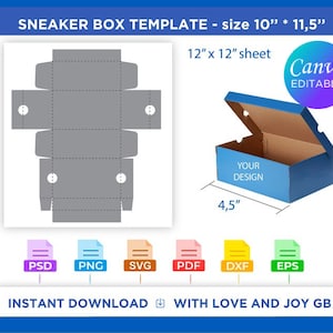 Shoes Sneakers Box Template, Png, Svg, Dxf, Eps, Label, Wrapper, Canva, Cricut, Silhouette, Sublimation, Cut File, Printable, Digital, Gift
