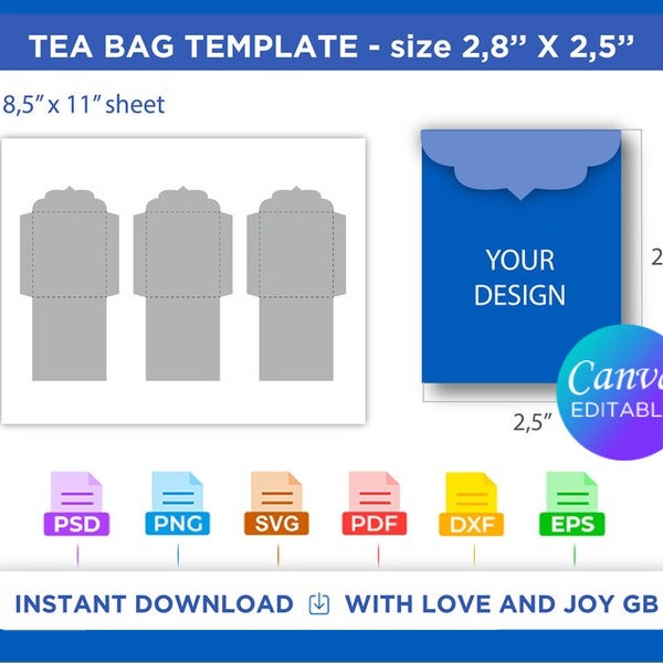 Tea Bag Envelope Holder Template, Png, Svg, Dxf, Eps, Canva, Label, Wrapper, Cut File, Cricut, Silhouette, Sublimation, Printable, Digital