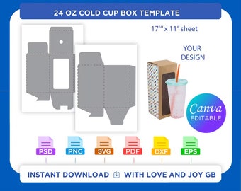 Cold Cup Box Template, Svg, Png, Dxf, Eps, Label, Wrapper, Canva, Cricut, Silhouette, Cut File, Sublimation, Printable, Digital, Diy, Gift