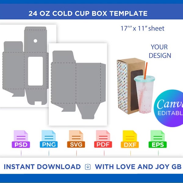 Cold Cup Box Template, Svg, Png, Dxf, Eps, Label, Wrapper, Canva, Cricut, Silhouette, Cut File, Sublimation, Printable, Digital, Diy, Gift