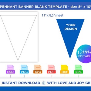 Pennant Triangle Banner Blank Flag Template, Png, Svg, Dxf, Eps, Label, Wrapper, Canva, Cricut, Silhouette, Cut File, Sublimation, Printable