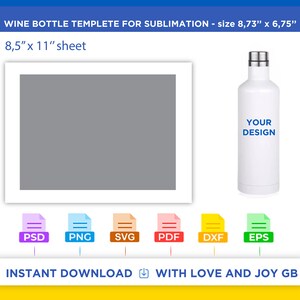 Wine Bottle Template, Svg, Png, Dxf, Eps, Label, Wrapper, Canva, Cricut, Silhouette, Cut File, Sublimation, Printable, Digital, Gift, Diy