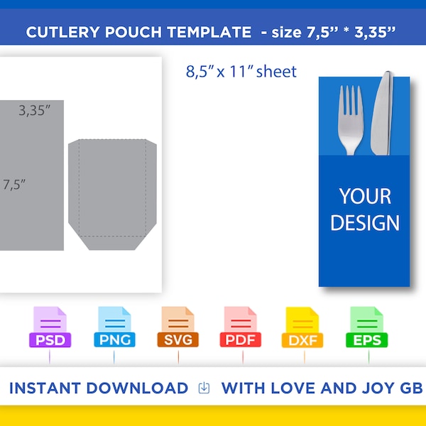 Cutlery set pouch Template, Png, Svg, Dxf, Eps, Label, Wrapper, Canva, Cricut, Silhouette, Sublimation, Cut File, Printable, Digital, Gift